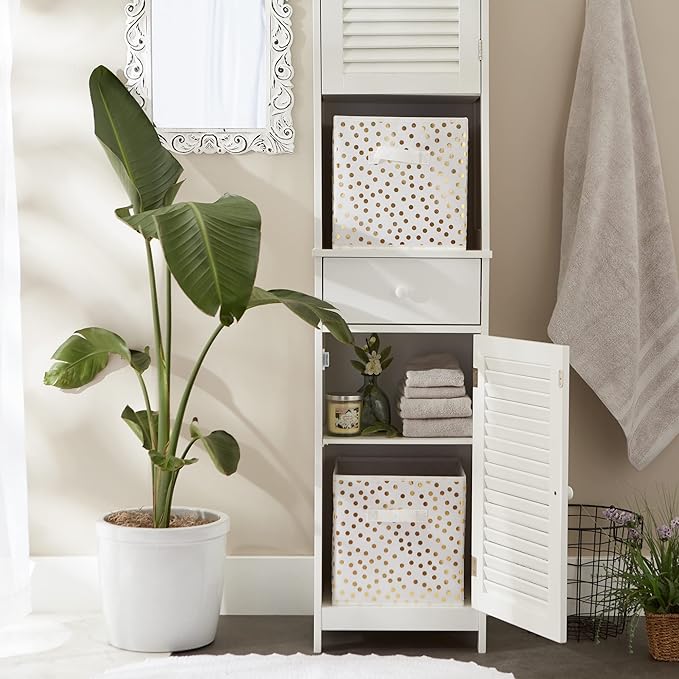 DII Non Woven Polyester Storage Bin, Polka Dot, White & Gold, Small Set of 2