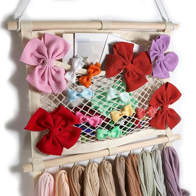 Headband Holder Hair Bows Organizer for Baby Girls Large Capacity Bow Holder Hair Accessories Wall Hanging Organizer for Toddler Baby Girl Nursery Room Decor