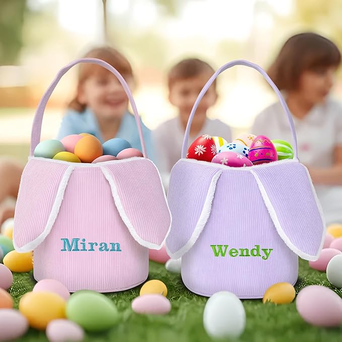 Easter Basket, Touber Easter Bunny Basket, Personalized Easter Baskets for Kids, Easter Gifts Basket for Girls Baby Children - Bunny Ear Pink