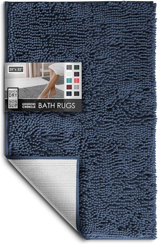 Hearth & Harbor Bathroom Rugs, Chenille Bath Mat - Machine Washable Bath Mats for Bathroom Non-Slip Backing Rubber, Quick Dry Bathroom Mat