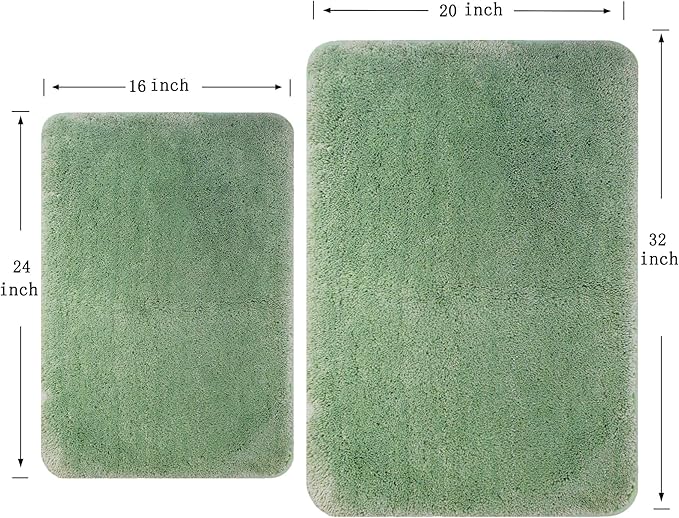 2 Piece Bathroom Rugs and Mats Sets, Soft Bath Mats for Bathroom with Non-Slip Backing, Machine Washable Microfiber Absorbent Bath Rugs (Green, 16''x24'' Plus 20''x32'')