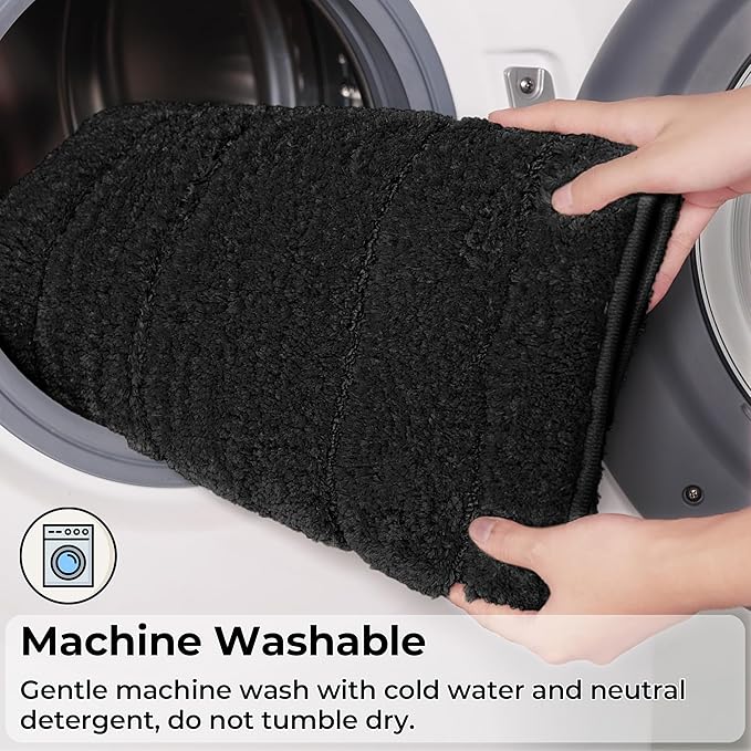 GRANNY SAYS Bathroom Rugs Sets 3 Piece, Soft Absorbent Microfiber Bath Mats for Bathroom Non Slip Washable, U-Shaped Toilet Bath Rugs for Tub Shower (Black, 16" x 24" + 20" x 32" + U Shaped 20" x 24")