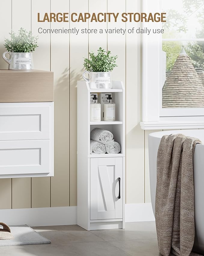 Bathroom Storage Cabinet, Small Farmhouse Corner Floor Cabinet with Door and Shelves, Narrow Toilet Paper Holder Stand, Bathroom Organizer with Adjustable Shelf, for Small Spaces, White