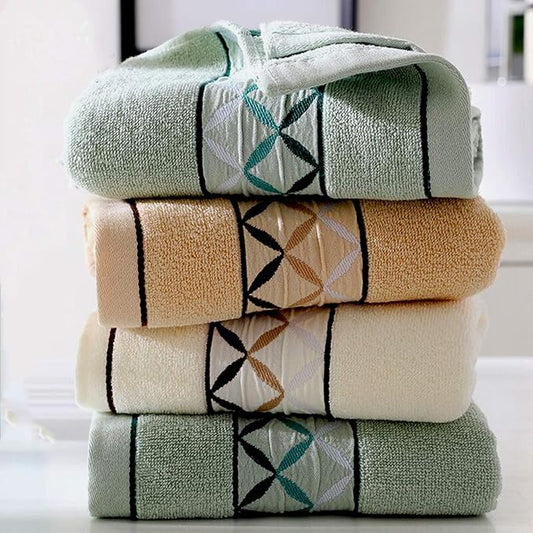 4 Pack Cotton Hand Towels,100% Cotton Face Towels, with Print Super Soft and Highly Absorbent for Bathroom (14 x 30 Inch)(Maoj-4P)