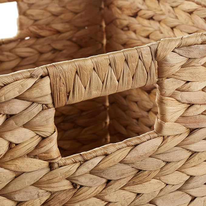 Casafield 12" x 12" Water Hyacinth Storage Baskets, Natural - Set of 6 Collapsible Cube Organizers, Woven Bins for Bathroom, Bedroom, Laundry, Pantry, Shelves
