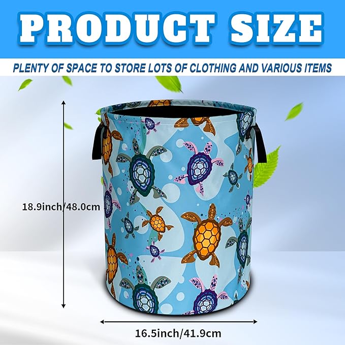 Sea Turtle Laundry Basket Oxford Cloth Funny Animal Laundry Hamper With Handle Foldable Portable Clothes Storage Basket 18.9 X 16.5 In Storage Bag For Laundry Room/Bathroom/Bedroom/Dormitories