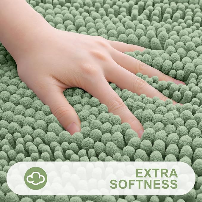 Grandaily Chenille Striped Bathroom Rugs 24x16, Extra Thick and Absorbent Bath Mats, Non-Slip Soft Plush Shaggy Shower Carpet, Machine Wash Dry, Bath Rug for Bathroom, (Small, Grayish Green)
