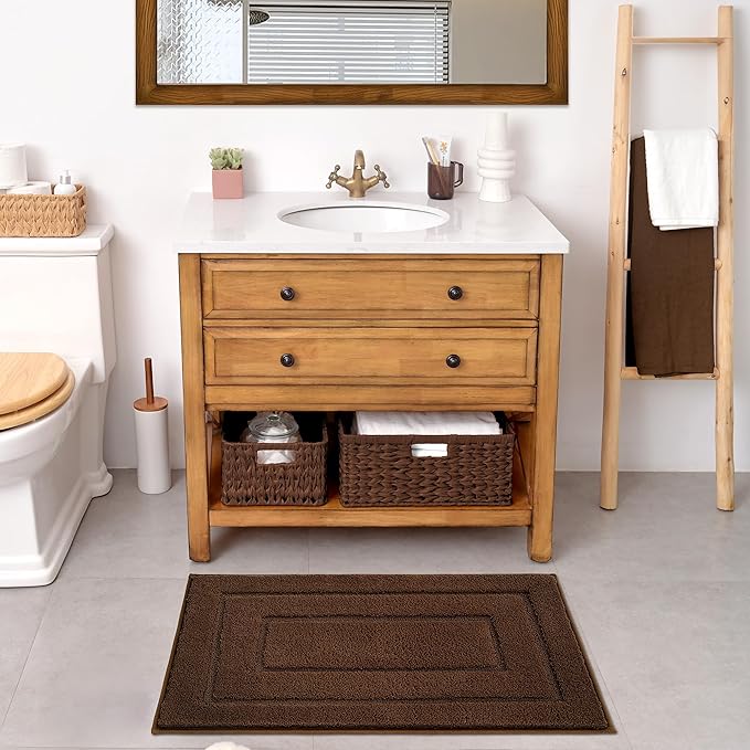 GRANNY SAYS Bathroom Rugs Non Slip 36" x 24", Bath Mats for Bathroom, Super Soft and Water Absorbent, Microfiber Washable Bath Rugs for Bath Floor, Tub and Shower, Brown