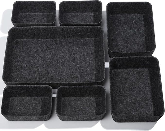 HNYYZL Desk Drawer Organizer,7 Pack Felt Drawer Organizer Shallow Drawer Organizers Felt Storage Bins,Desk organizer trays (Gray)
