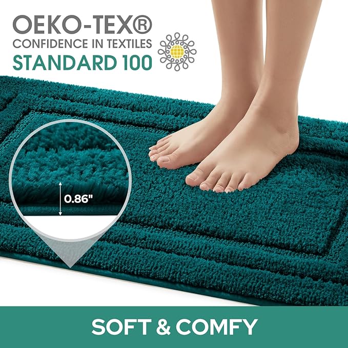 HOMEIDEAS Bathroom Rugs Sets 3 Piece, Super Soft and Absorbent Non Slip Microfiber Toilet Bath Mat with U-Shaped (Atlantic Blue)