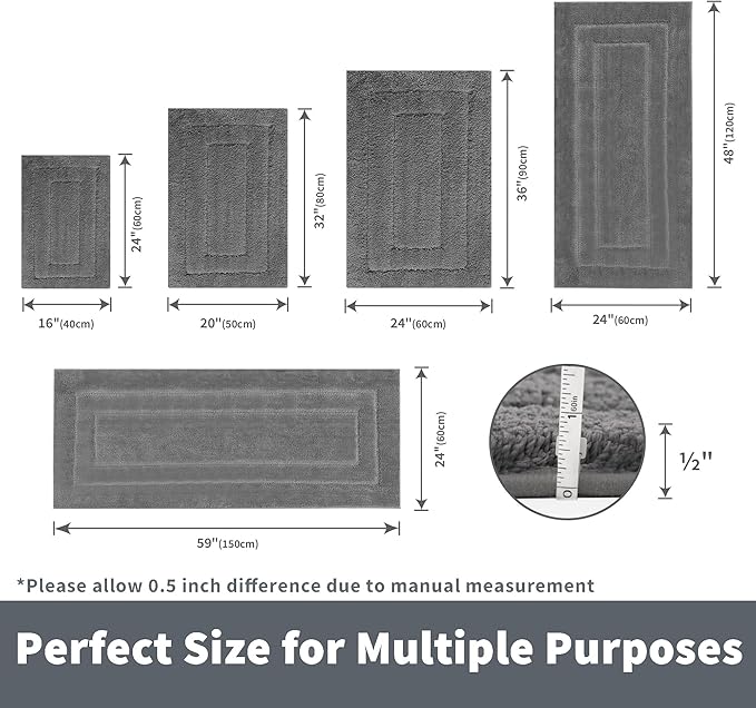 GRANNY SAYS Large Bathroom Rugs Non Slip Washable, 24" x 48", Water Absorbent Bath Mats for Bath, Thick Soft Shaggy Bath Rug, Microfiber Bath Floor Mat, Bathroom Decor, Deep Gray