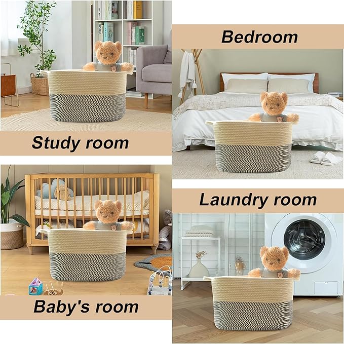 Laundry Baskets Woven Cotton Rope Laundry Hamper with Handles for Decor Storage of Dirty Clothes,Toys and Blankets in Bathroom,Baby Room and Living Room