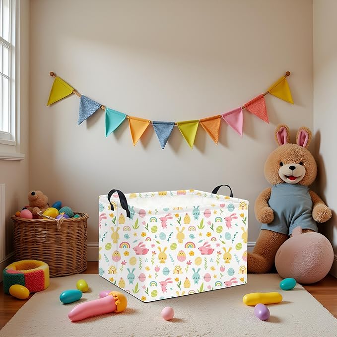 HIYAGON Rectangular Easter Basket for Kids Baby Easter Basket for Boys and Girls Cute Storage Organizer Bin Box Easter Room Decor(Easter Egg)