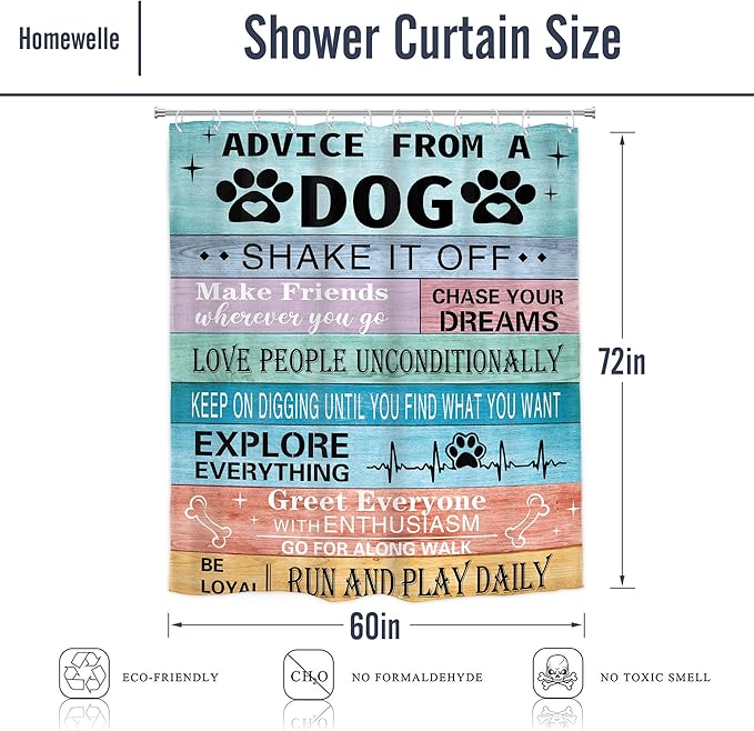 Homewelle Funny Dog Quotes Shower Curtain Rustic Wooden Farmhouse Inspirational Motivational Words Country Vintage Board Plank Cute 60Wx72H Inch Colorful Waterproof Polyester Fabric Bathroom Bathtub