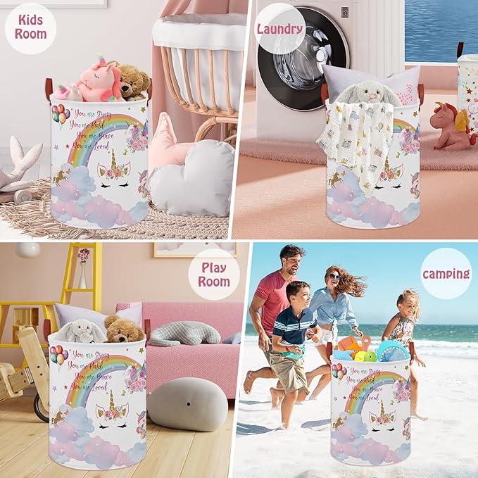 Unicorn Room Decor Kids Laundry Basket, Rainbow Cloud Toy Box for Girls,Pink Toddler Laundry Hamper Storage Bin,Cute Shelf Basket Clothes Book Toy Box Bin for Bedroom Bathroom(Cloud Unicorn)