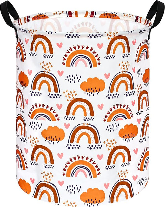 19.7 Inch Round Laundry Clothes Hamper Laundry Basket with Handles,Storage Organizer Bins Laundry Gift Basket for Room, Bedroom Decor (Rainbow)