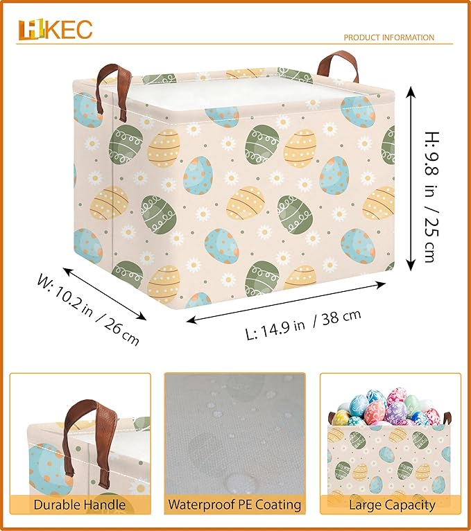 Rectangle Easter Egg Basket,Easter Gift Basket Empty with Handles for Kids,Cute Organizer Toy Bin,Books Basket,Room Decor(Easter Egg)