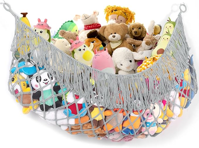 Stuffed Animal Hammock - Extra Large 56'' Long, Stuffed Animal Storage, stuffed animal Holder net, Hammock Large, Storage Hanging Organizer - Light grey