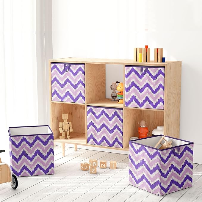 Bacati - Small Storage Tote Mix N Match Ikat Chevron/Dots Purple10 x 10 x 10 inches