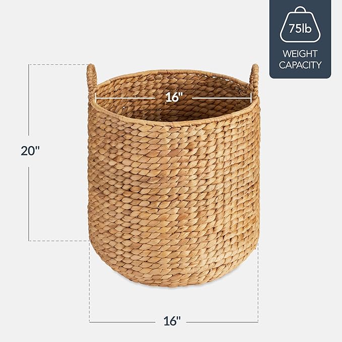 Best Choice Products Round Storage Basket w/Handles, Handwoven Water Hyacinth, Plant Holder, Storage Organizer Tote Bin for Bedroom, Living Room, Bathroom - Natural