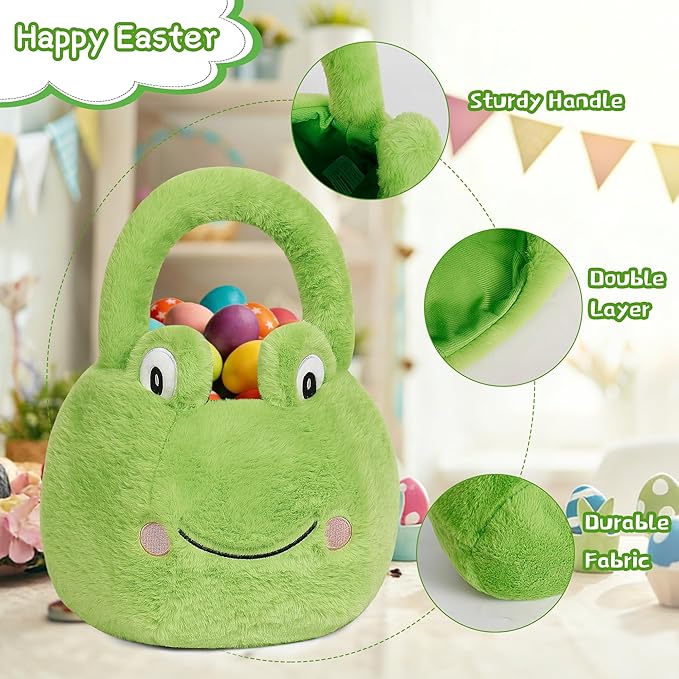 Easter Basket, Easter Baskets for Kids, Frog Baskets with Handle for Gifts Empty, Bunny Egg Hunting, Basket Stuffers Essentials