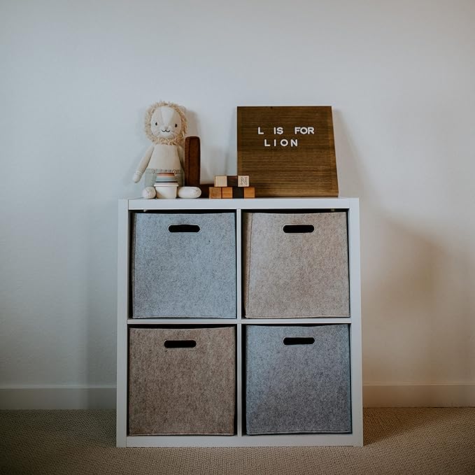 Parker Baby Co. Felt Foldable Storage Cube Bin - 13 Inch Nursery Organizer for Diapers, Toys, and More - Collapsible Portable Cubby Basket for Storage- Natural Modern Design - Gender Neutral - White