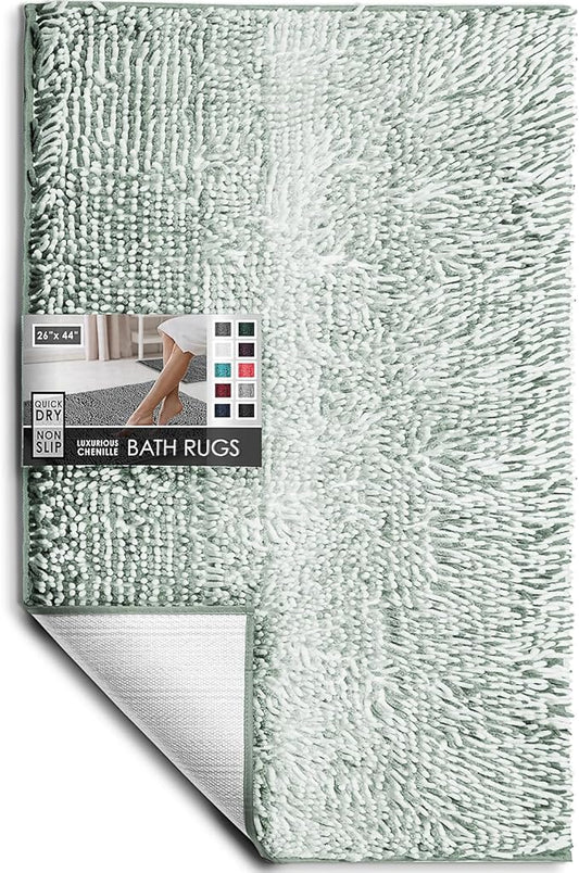 Hearth & Harbor Bathroom Rugs, Chenille Bath Mat - Machine Washable Bath Mats for Bathroom Non-Slip Backing Rubber, Quick Dry Bathroom Mat, 26 x 44 - Ombre Green