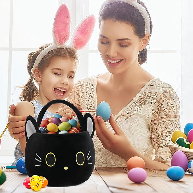 Easter Basket, Easter Baskets for Kids, Black Cat Baskets with Handle for Gifts Empty, Bunny Egg Hunting, Basket Stuffers Essentials