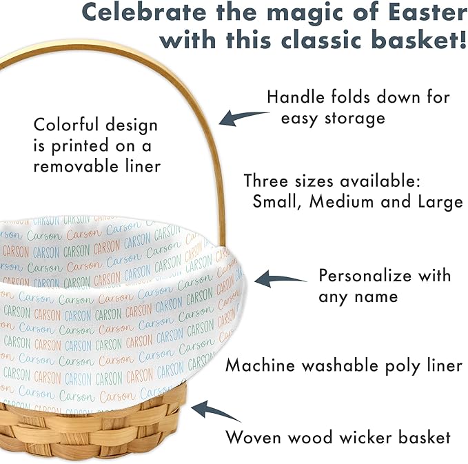 Let's Make Memories Personalized Easter Basket for Kids- For Boys - For Girls - Create Your Own - Fillable - Wicker - Easter Basket Stuffers - Small - Pink/Purple Allover Name