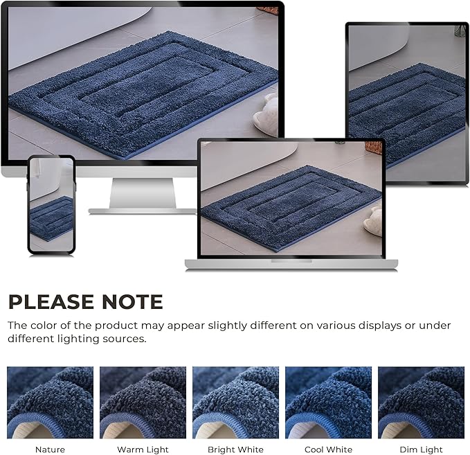 GRANNY SAYS Deep Blue Bathroom Rug, 20" x 32", Non-Slip, Water Absorbent, Microfiber, Machine Wash Dry