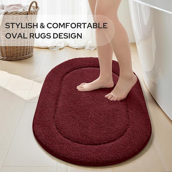 HOMEIDEAS Bathroom Rugs Sets 2 Piece, Soft Bathroom Mats and Absorbent Microfiber Machine Washable Bath Mats for Shower Room, Bathtub, Kitchen (20" x 32" + 16" x 24", Burgundy Red)