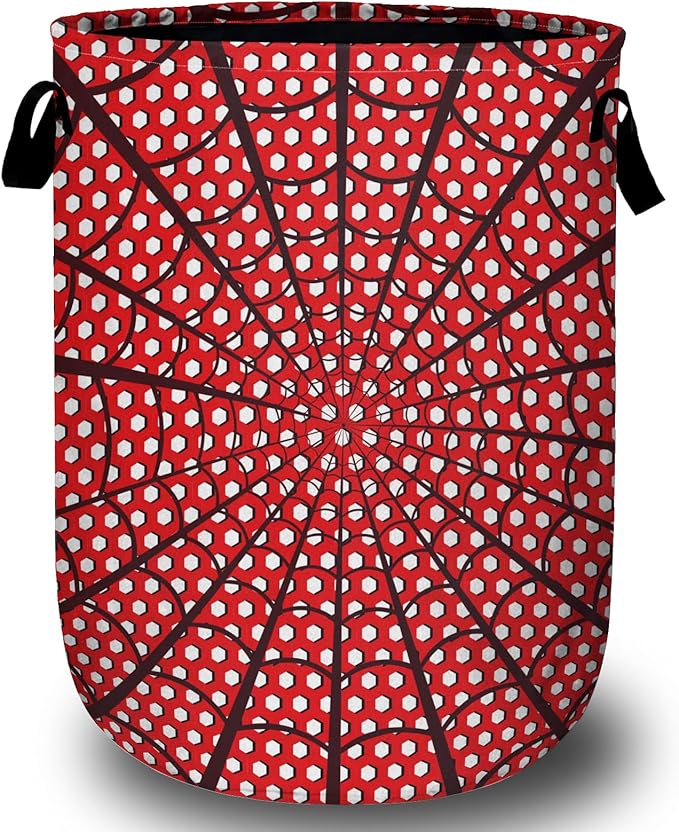 Red Spider Web Laundry Basket, Foldable Waterproof Halloween Laundry Hamper Tote Bag Dirty Clothes Storage Bucket Toy Organizer for Bathroom/Laundry/Bedroom 15.7"x19.6"