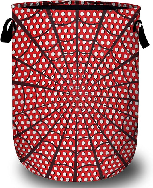 Red Spider Web Laundry Basket, Foldable Waterproof Halloween Laundry Hamper Tote Bag Dirty Clothes Storage Bucket Toy Organizer for Bathroom/Laundry/Bedroom 15.7"x19.6"