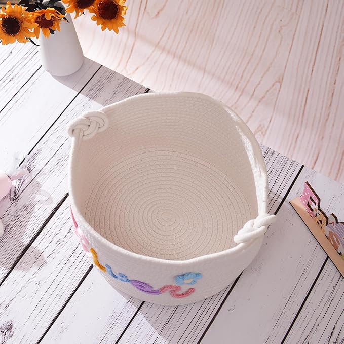 JUPPE Custom Baby Shower Basket, Personzlized Basket with Baby Name, Baby Boy Girl Storage Organizer Cotton Rope Nursery Decor Newborn Gift (style 1) (Mixing Colors)