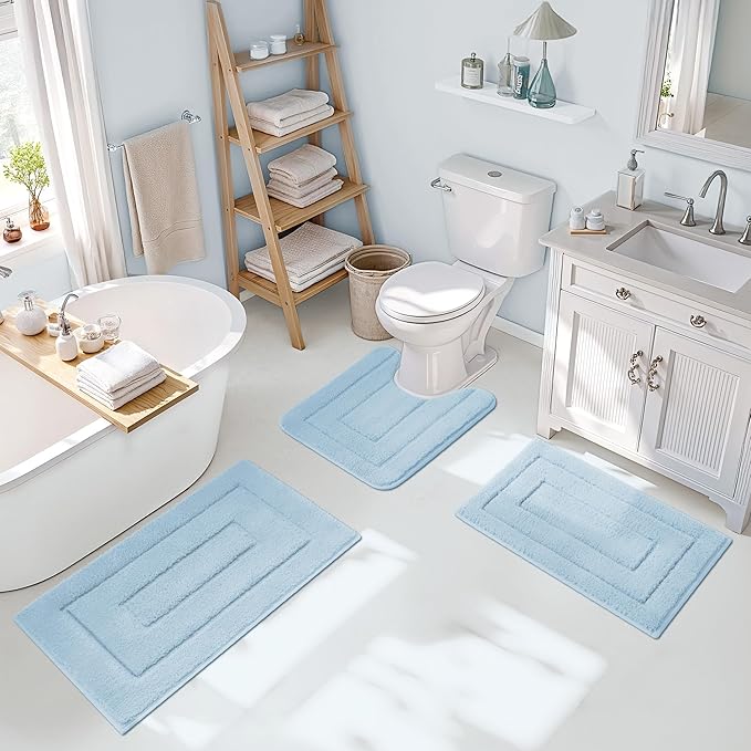GRANNY SAYS Bathroom Rugs Sets 3 Piece, Soft Absorbent Microfiber Bath Mats for Bathroom Non Slip Washable, U-Shaped Toilet Bath Rugs for Tub Shower (Ivory, 16" x 24" + 20" x 32" + U Shaped 20" x 24")