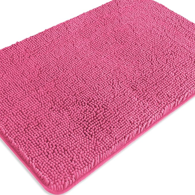 Hot Pink Bathroom Rugs – Absorbent and Washable Bath Mat, Non-Slip, Thick Soft Chenille Bath Rugs for Bathroom Floor, Shower, Sink - 24" x 36"