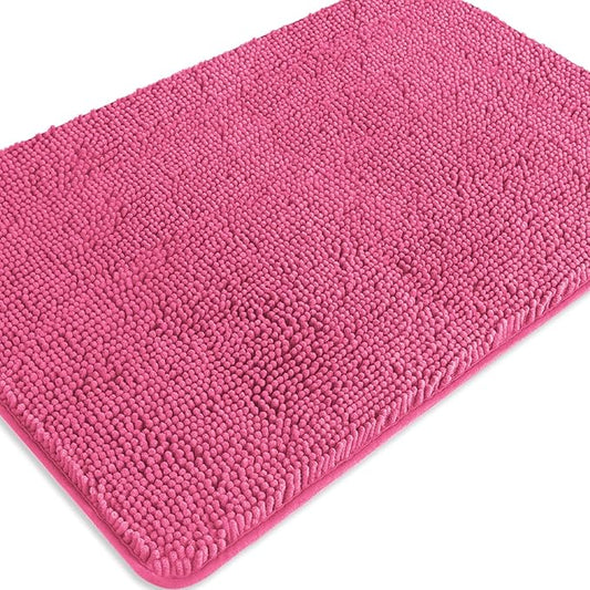 Hot Pink Bathroom Rugs – Absorbent and Washable Bath Mat, Non-Slip, Thick Soft Chenille Bath Rugs for Bathroom Floor, Shower, Sink - 24" x 36"