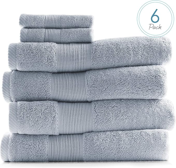 Hearth & Harbor Bath Towels for Bathroom - 100% Ring Spun Cotton Luxury Bathroom Towels - Ultra Soft & Highly Absorbent, Bath Towels Set of 6 - Ice Blue