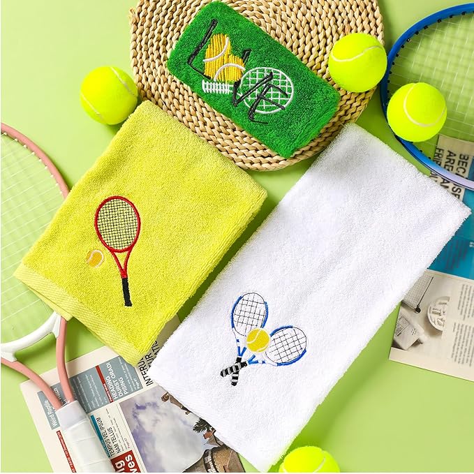 3pcs Tennis Hand Towels Cotton Embroidered Racket Love Bathroom Towels for Women Men Cotton Absorbent Soft Kitchen Towel Tennis Lover Gift for Player Team Sports, 14 x 29 Inch