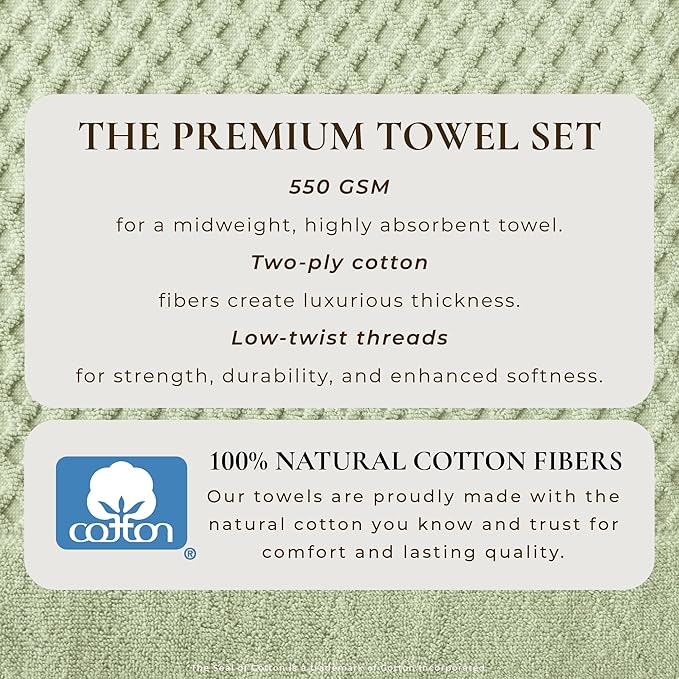 Great Bay Home Bath Towels - 100% Cotton 4 Pack 54x27 Bath Towel Set - Absorbent, Durable, Quick-Dry Towels for Bathroom (Pale Green)