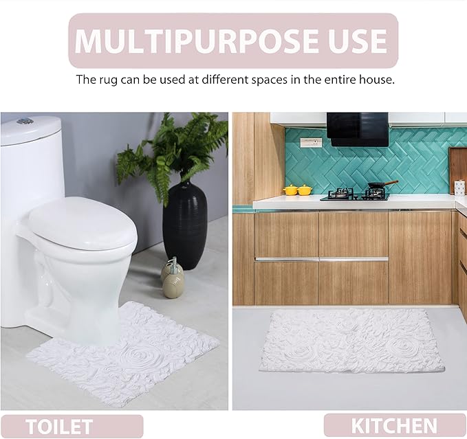 Home Weavers Bell Flower Collection 100% Cotton Tufted Bath Rugs, Extra Soft and Absorbent Bath Rugs, Non-Slip Bath Mats, Machine Washable, Bath Mats for Bathroom Floor and Tub, 25"x25" Heart, White