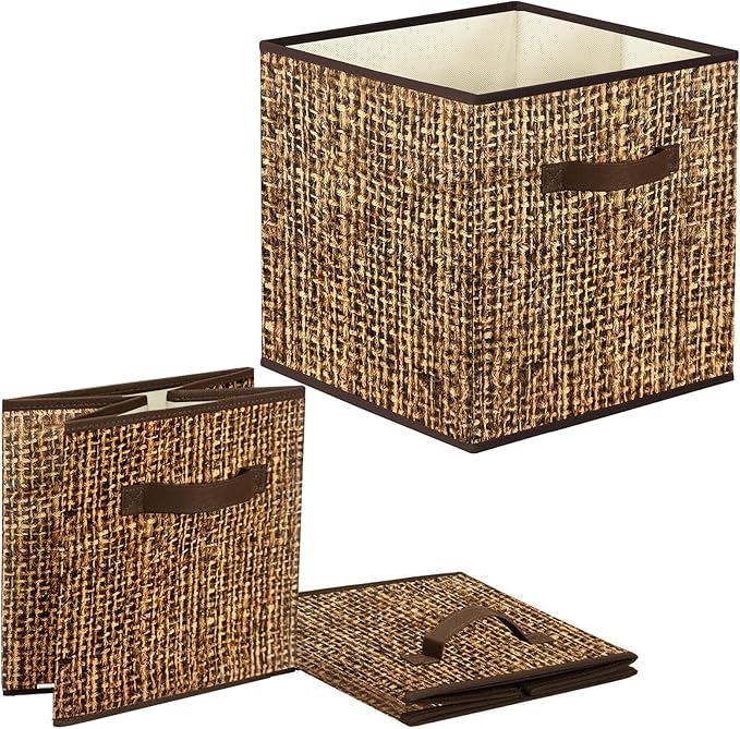 homyfort 12x12 Cube Storage Bins - Fabric Cubby Bins with Dual Handles, Collapsible Storage Organizer for Shelf, Closet, Nursery, Set of 6 （Not Rattan Weaving）