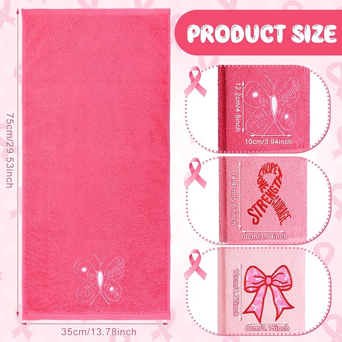 3 Pack Breast Cancer Awareness Gifts Hand Towels 13.4 x 29.2 Inch Cotton Embroidered Faith Hope Love Strength Bathroom Towel Absorbent Dish Tea Towels for Kitchen Decor