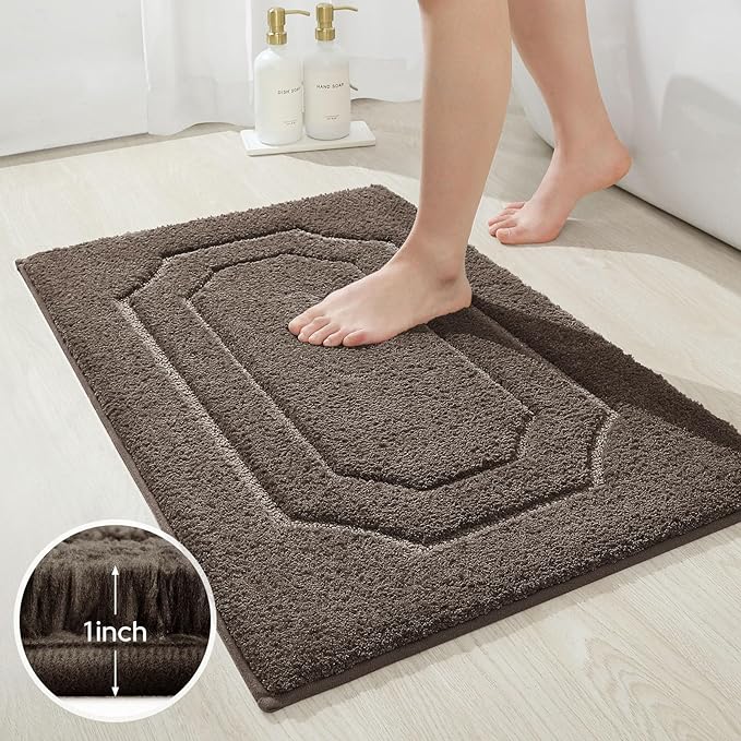 HOMEIDEAS Bathroom Rugs Sets 2 Piece, Extra Soft and Absorbent Microfiber Plush Bath Mat with Non Slip Backing(Brown)