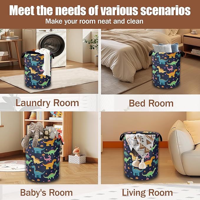 Dinosaurs Laundry Baskets,Colorful Dinosaurs Laundry Hamper,Storage Basket with Handles for Bathroom Bedroom College Dormitory Living Room Nursery Organizer 16"x20.8"