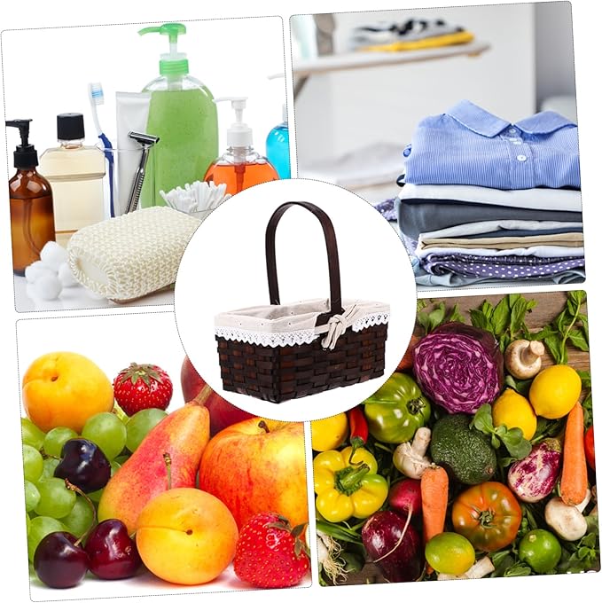PRETYZOOM Rattan Woven Food Storage Container Rectangular Baskets Kitchen Organizer