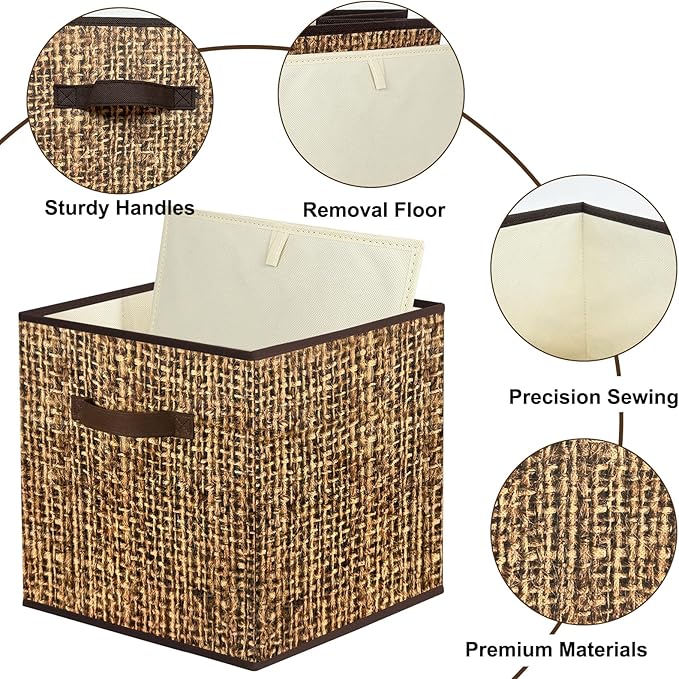 homyfort 12x12 Cube Storage Bins - Fabric Cubby Bins with Dual Handles, Collapsible Storage Organizer for Shelf, Closet, Nursery, Set of 6 （Not Rattan Weaving）
