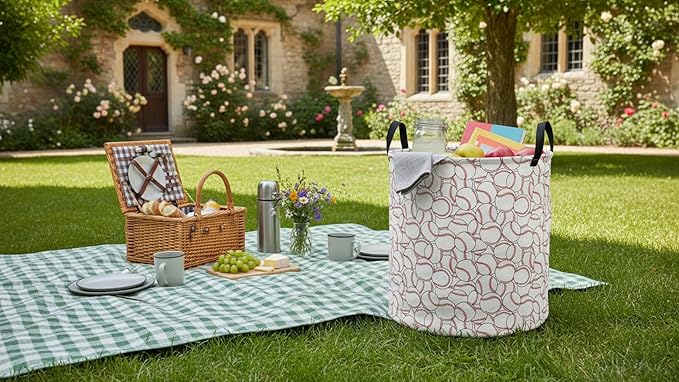 CLOCOR Round Collapsible Flat Storage Basket,Space-Saving Fabric Laundry Hamper for Clothes,Nursery Hamper,Gift Basket(Pile up Baseball)