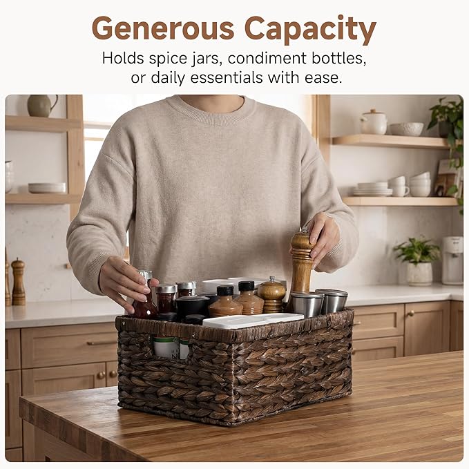 Storageworks Storage Baskets for Shelves, Wicker Shelf Baskets for Organizing, Large Basket with Handles, Storage Basket for Toy, Pantry Organizers, Water Hyacinth