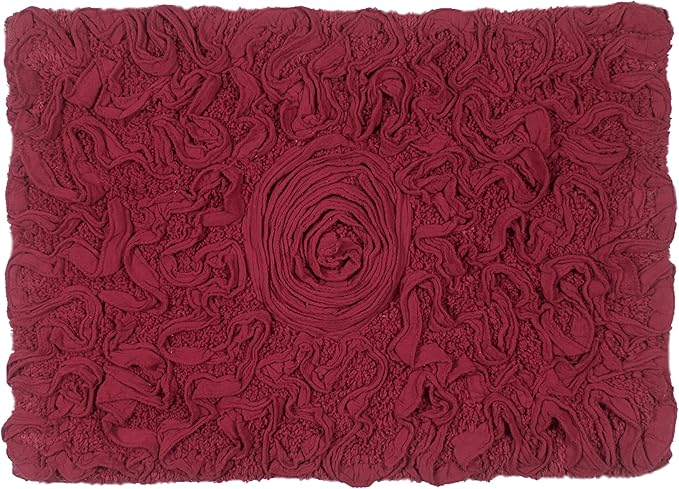 Home Weavers Bell Flower Collection 100% Cotton Tufted Bath Rugs, Extra Soft and Absorbent Bath Rugs, Non-Slip Bath Mats, Machine Washable, Bath Mats for Bathroom Floor and Tub, 17"x24" Rectangle, Red
